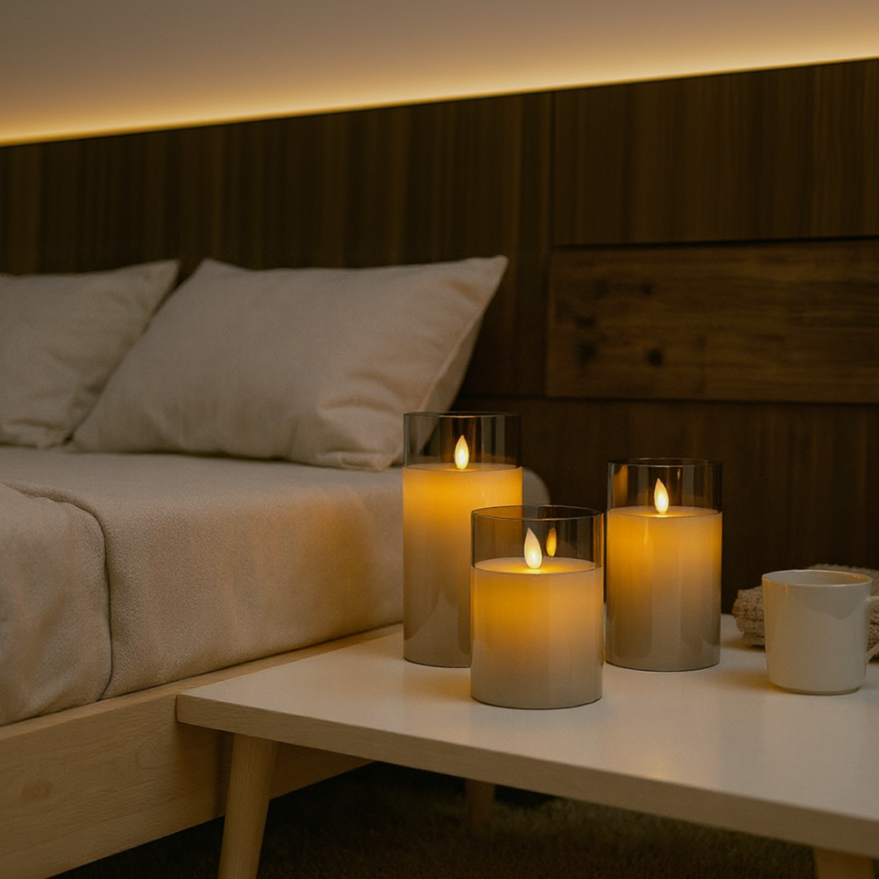 Modern LED Candles with Remote Control – Set of 3 (Different Heights)