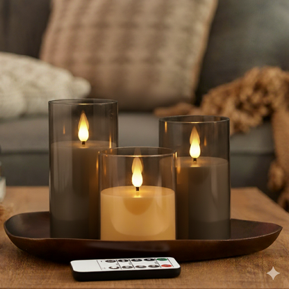 Modern LED Candles with Remote Control – Set of 3 (Different Heights)