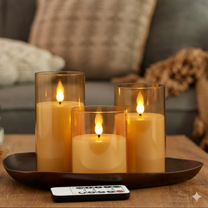 Modern LED Candles with Remote Control – Set of 3 (Different Heights)